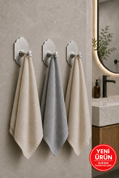 DUREVO 3 ADET RUSTİK TASARIM Paslanmaz Çelik Banyo Askısı/Bornoz Askısı / Hav...