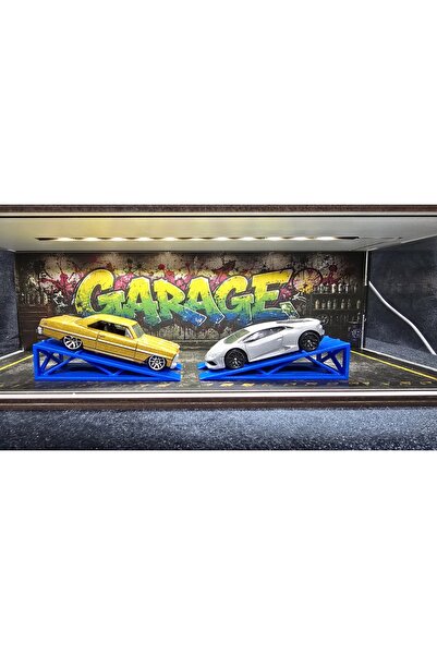 1 64 Diorama 2 li Mavi Model Araba Sergileme Rampası Diecast Garaj Aksesuarı