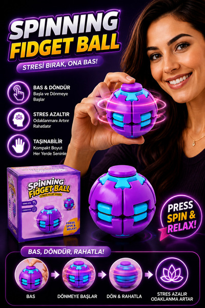 ONRSTORE Spinning Fidget Ball Basmalı Dönen Stres Topu El Egzersiz ve Rahatla...