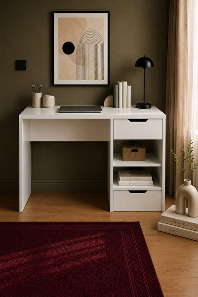 GOOD NİGHT Home Noma Çalışma Masası 120x76x60 cm Beyaz Modern Tasarım