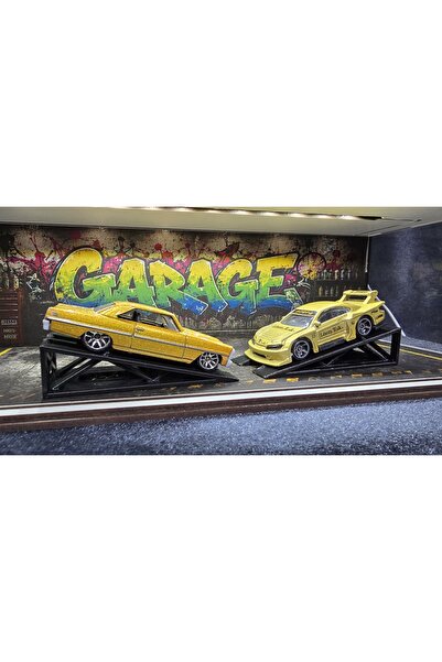 fabrikahşap 1 64 Diorama 2 li Siyah Model Araba Sergileme Rampası Diecast Gar...