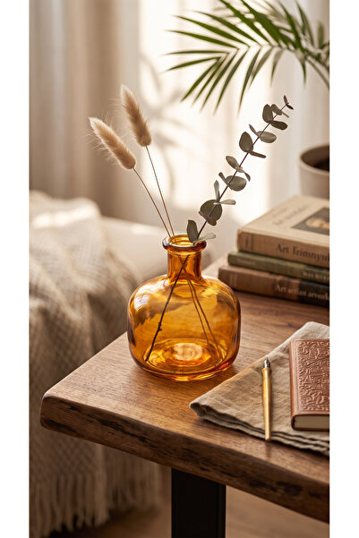 zezedesing Decorative Amber Glass Vase 12X11 cm – Mini Colored Glass Flower H...