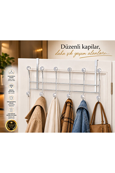 Kiwa Metal 12li Kapı Arkası Askılık Banyo Askısı Elbise Kıyafet Askısı Parlak...