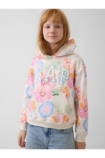 GAP Kız Çocuk Çok Renkli Relaxed Logo Fransız Havlu Kumaş Sweatshirt