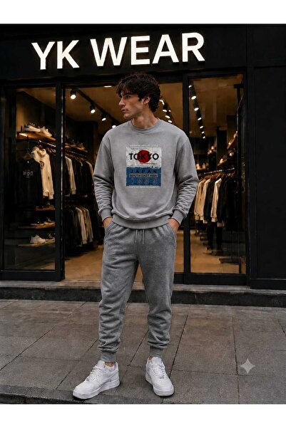 YK WEAR Unisex Tokyo Red Sun Printed Crew Neck Sweatshirt Tracksuit Bottom To...