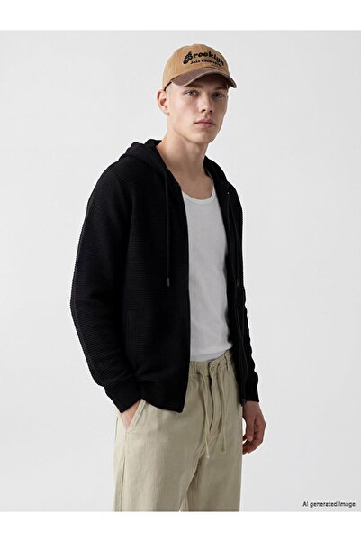 LC Waikiki Xside Black Regular Fit Hooded Men's Knitwear Cardigan