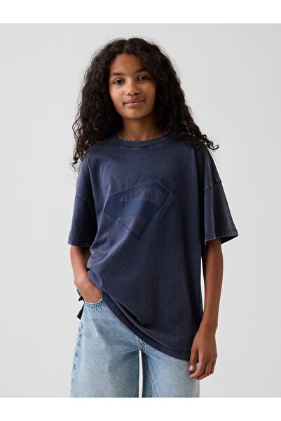GAP Kız Çocuk Lacivert Superman Oversized T-Shirt