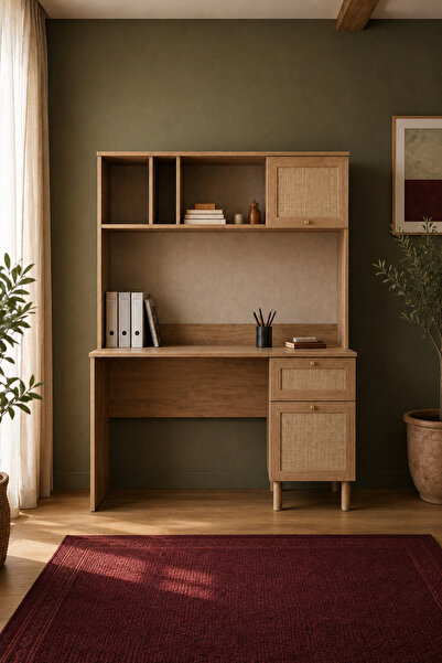 GOOD NİGHT Home Sona Raflı Çalışma Masası 120x173x60 cm Cadiz Meşe İskandinav...
