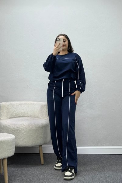 BELENDİR طقم بدلة رياضية نسائية من خيطين بلون أزرق داكن