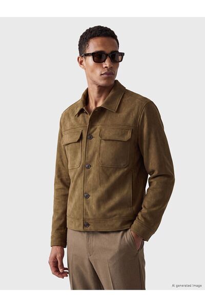 LC Waikiki Lcw Vision Beige Regular Fit Shirt Collar Men's Suede Jacket
