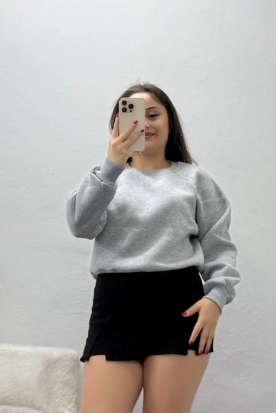 BELENDİR Women's Crew Neck 3 Thread Sweat Gray