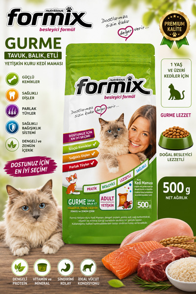 formix Gurme Tavuk Balık Etli Yetişkin Kuru Kedi Maması 500 g
