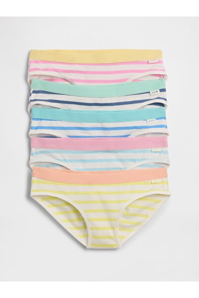GAP Kız Çocuk Çok Renkli Organik Stretch Pamuk Çizgili Bikini Külot (5'li)