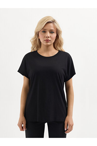 Karaca Siyah Pamuk Modal Karışımlı Bisiklet Yaka T-Shirt