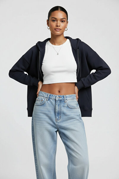 Runades Women's Casual 3 Thread Zipper Hooded Sweatshirt Cardigan