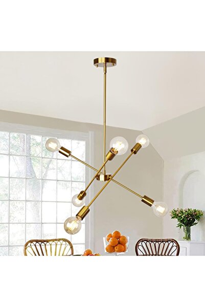 OEM Modern 6-Light Golden Pendant Ceiling Lights, Gold Metal Sputnik Chandeli...