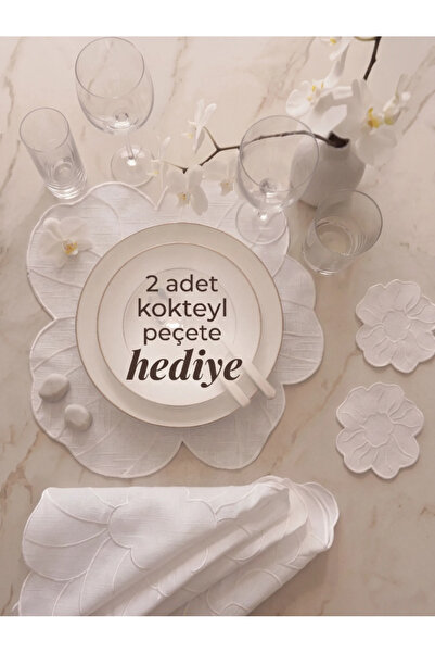 MERİLOYA HOME Papatya Desenli Nakışlı Leke Tutmaz 6'lı Amerikan Servis Supla ...