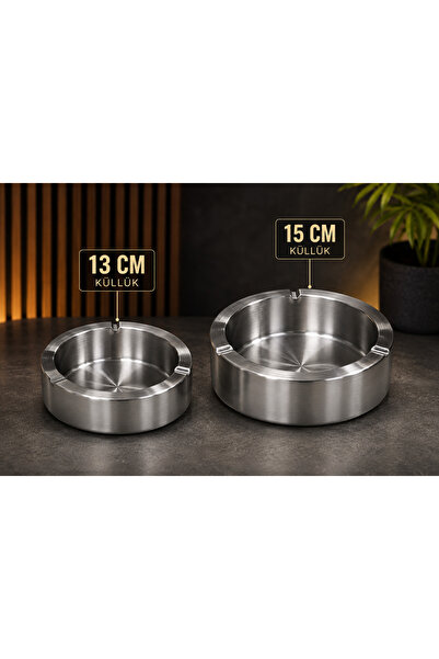 Decovio Velika i srednja luksuzna čelična pepeljara 2 komada 13 cm i 15 cm