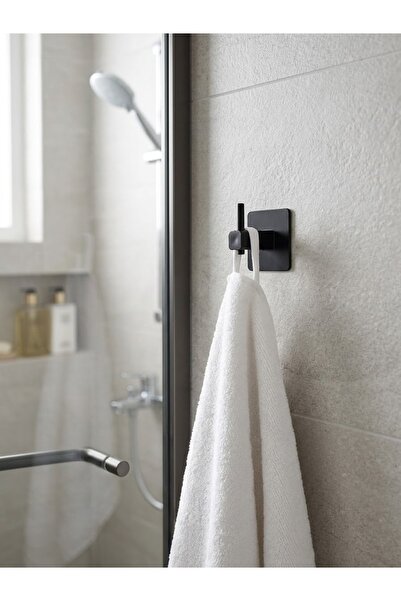ERFAHOME Siyah Kare Yapışkanlı Tekli Kanca Bornoz Banyo Askısı