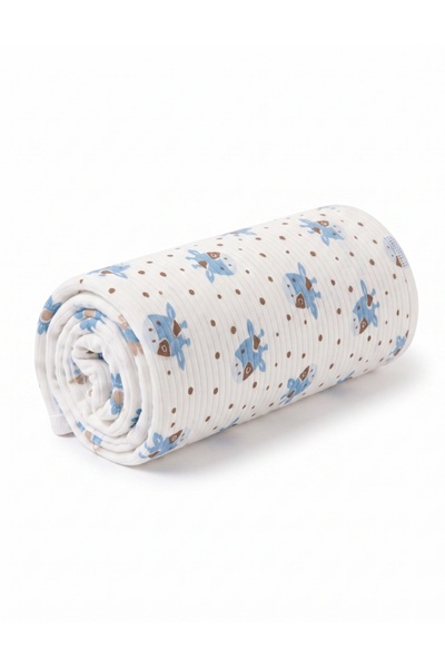 MiniKids Patura bumbac, alb cu vacute albastre