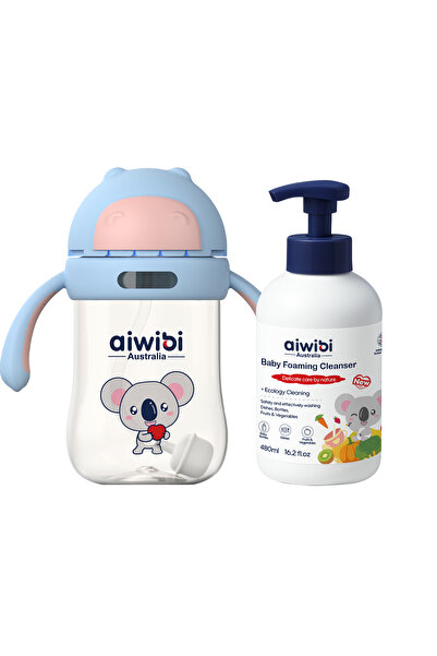 Aiwibi baby water bottle BPA free 300ML Blue and FOAMING CLEANSER 480ml