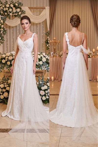 JABO WEDDİNG HOUSE GELİNLİK 38 BEDEN DANTELVE TAŞ İŞLEME DETAYLI ASKILI GELİNLİK