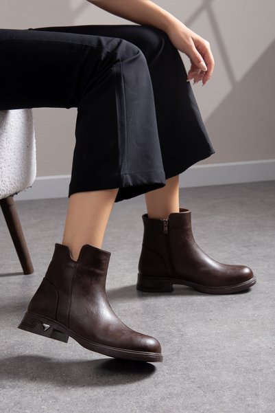 M Miss dark moda Women's Ankle Boots with Special Sole Detail in Faux Leather - Stylish Women's Boots & Booties