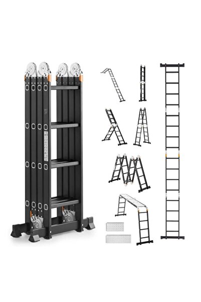 OMS Scară pliabilă multifuncțională 7-în-1, 4,5 m, max 150 kg, Aluminiu, 4 se...