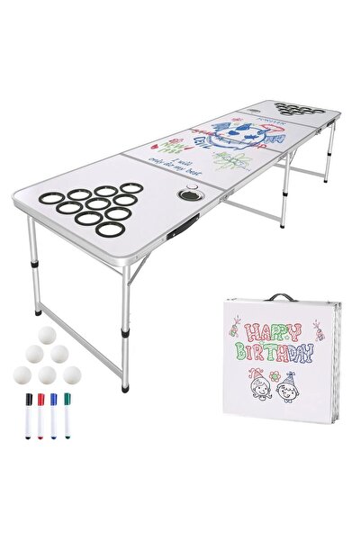 Vivatechnix Masă de Beer Pong pliabilă/portabilă, lungime 2,4 m, înălțime reg...
