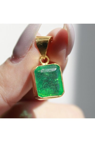 Luamor Jewelry 925 Ayar Gümüş. El Yapımı Laboratuvar Zümrüt Taşlı zincirli Kolye