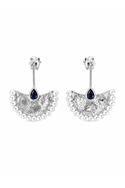 CHARMLUCKY Special Series Navy Blue Stone and Pearl Earrings
