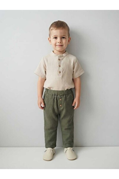 mimi little kids Short Sleeve Muslin Shirt Pants Stylish Boys' Set