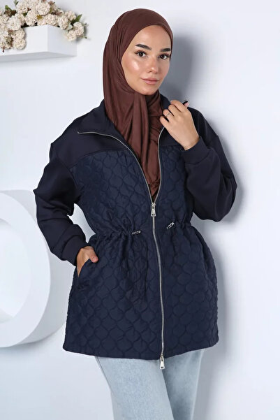 TOZLU Stylish Patterned Hijab Jacket with Elastic Waist