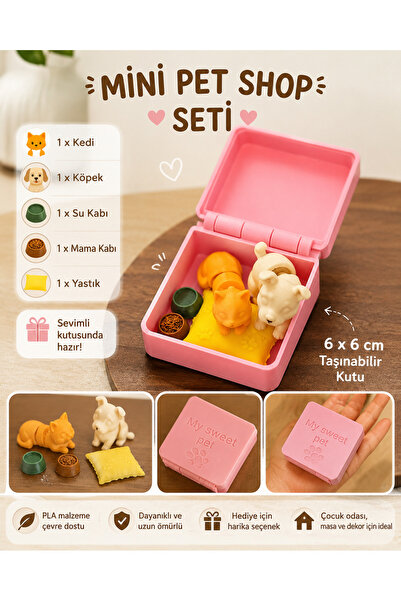 Genel Markalar 3D Mini Pet Shop Seti – Kedi Köpek Figürlü Mama ve Su Kaplı Ku...