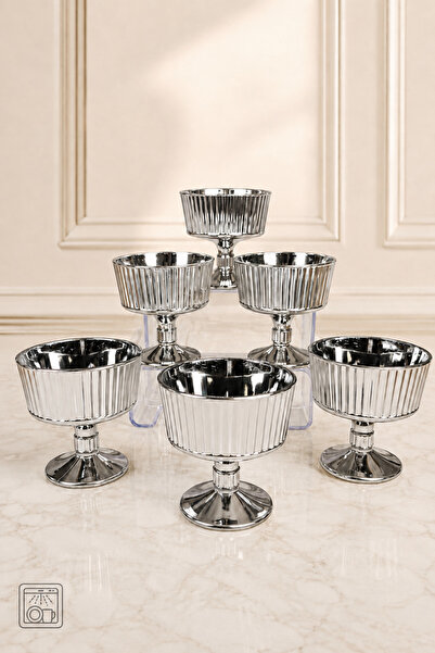 rova tr Bambo Silver Footed Glass Bowl Set of 6 200 ml – Dessert and Presenta...