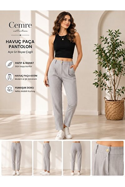 Cemre Collection havuç paça beyaz çizgili kadın pantolon