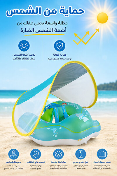 Swimbobo حلقة سباحة للأطفال مع مظلة، عوامة أطفال قابلة للنفخ بتصميم مضاد للان...