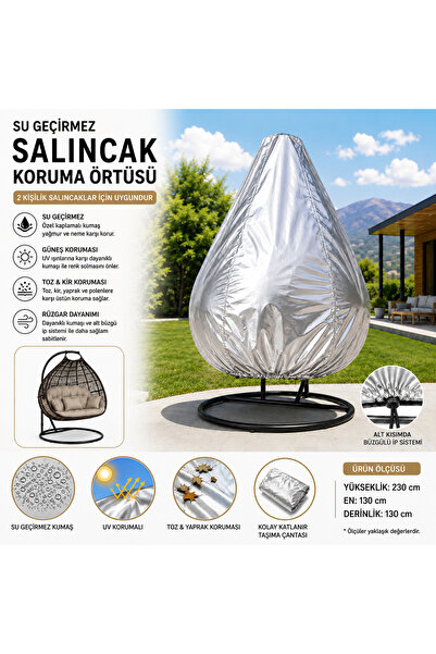 Magiclady Metalize Salıncak Koruma Örtüsü 230x130x130 cm Su Geçirmez 2 Kişili...