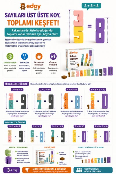 edoy Eğitici Rakam Blokları Çocuklar İçin Matematik Toplama Öğrenme Zeka ve Sayı Oyuncağı