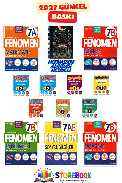 Fenomen Yayıncılık 7.Sınıf Mat A+Mat Fasikül+Fen B+Türkçe B+Paragraf B ve Sos...