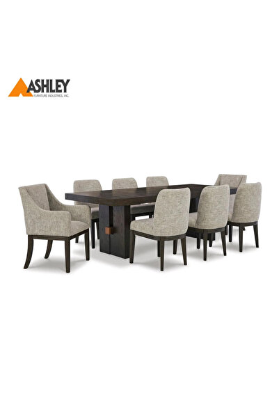 Ashley Industry Furniture طقم طاولة طعام بورخاوس مع 8 كراسي - لون بني