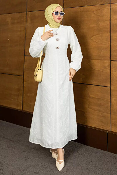 TOZLU Polo Collar Front Buckle Detailed Waist Tie Muslim Dress