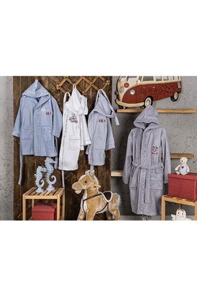 Pupilla Single Bathrobe Cotton Hooded Embroidered Galaxy Powder S
