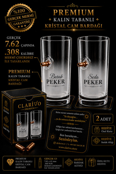 clarivo Hediyelik Tasarım Rakı Bardağı