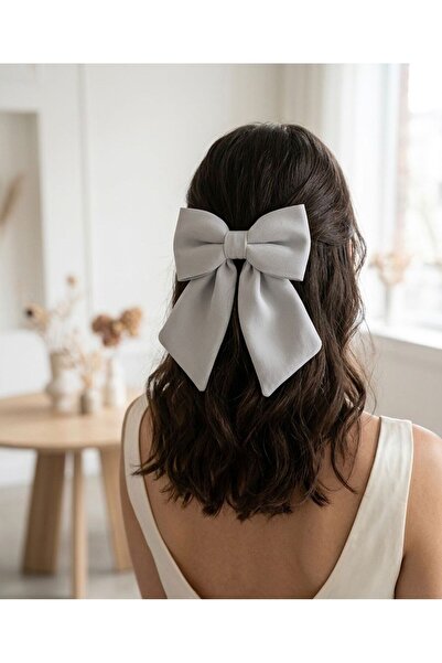 JZ MODA Light Gray Chiffon Bow Automatic Clip-On Hairpin - Ribbon Hair Access...