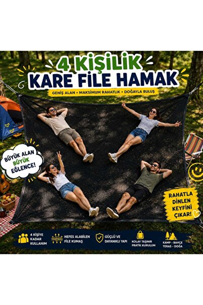 Campesnt 4 Kişilik Kare File Hamak 250x250 cm Kamp Bahçe Piknik Hamağı Geniş ...