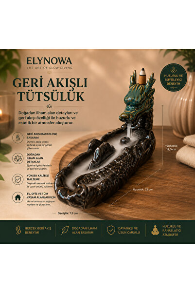 ElyNowa Ejderha Şelalesi Geri Akışlı Tütsülük | Seramik Backflow Tütsü Standı