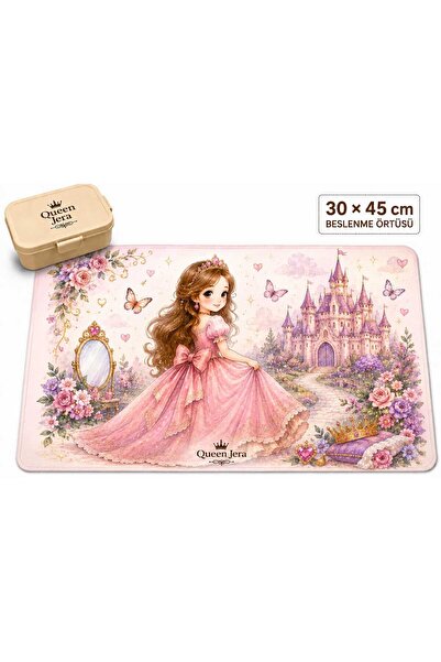 Queen Jera Yıkanabilir Prenses Temalı Kız Çocuk Okul Beslenme Örtüsü (30x45 cm)