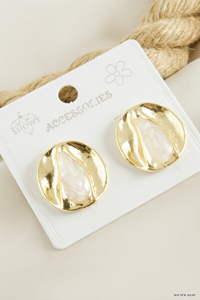 ZERO LAND Spt-Gld Round Enamel (133159) Earrings Cream