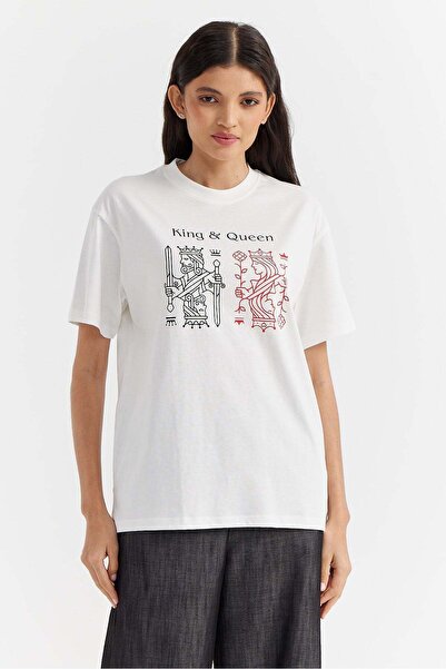 PAULMARK Kadın Baskılı Basic T-shirt